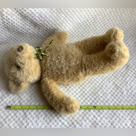 GUND Golden Honey Coloured Plush Bear Yellow Black Checkered Bow Stuffed Animal - Picture 12 of 12